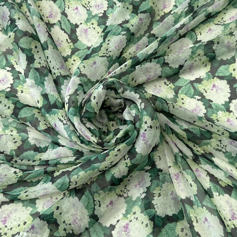 Tecido Palha De Seda Estampada Floral Verde Escuro • Conexão Tecidos