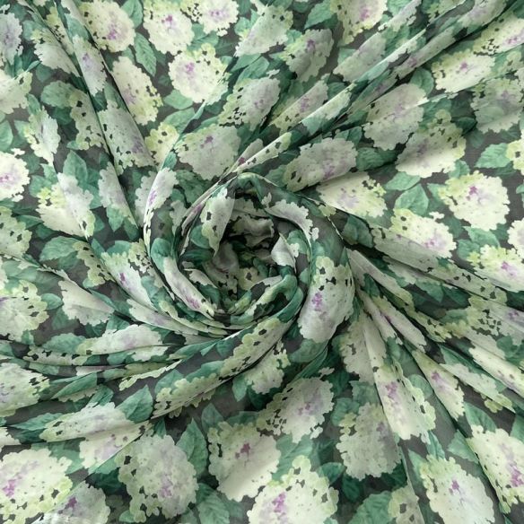 Tecido Palha De Seda Estampada Floral Verde Escuro • Conexão Tecidos