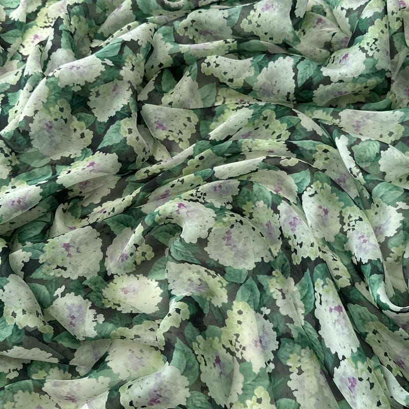 Tecido Palha De Seda Estampada Floral Verde Escuro • Conexão Tecidos