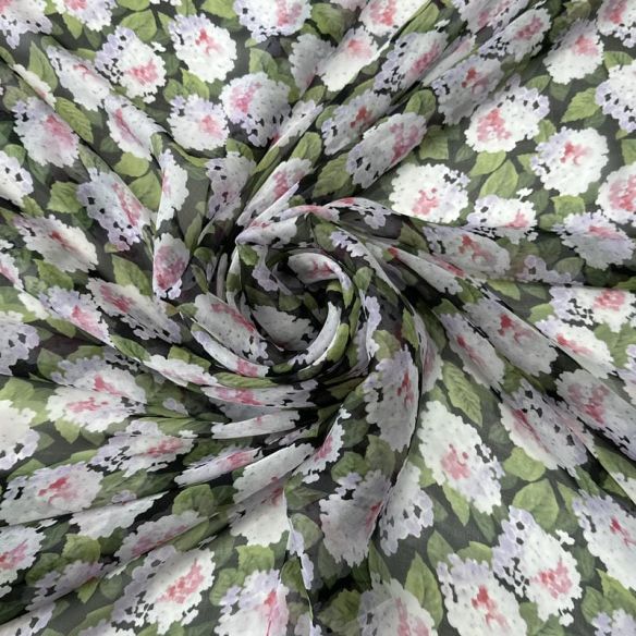 Tecido Palha De Seda Estampada Floral Preto • Conexão Tecidos