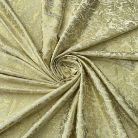 Tecido Jacquard Brocado Floral Dourado Fundo Off White • Conexão