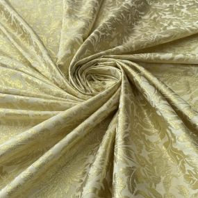 Tecido Jacquard Brocado Floral Dourado Fundo Off White • Conexão 2