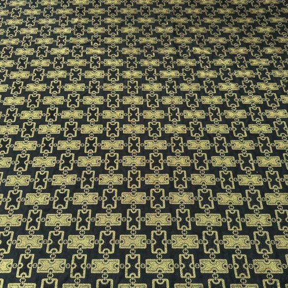 Tecido Jacquard Brocado Correntes Douradas Fundo Preto • Conexão