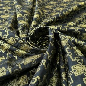 Tecido Jacquard Brocado Correntes Douradas Fundo Preto • Conexão 2