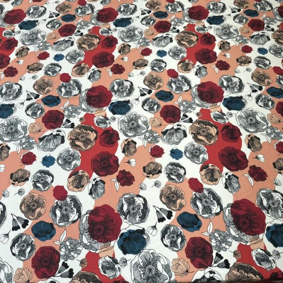 Tecido Crepe de Chine Estampado Floral Artístico • Conexão Tecidos