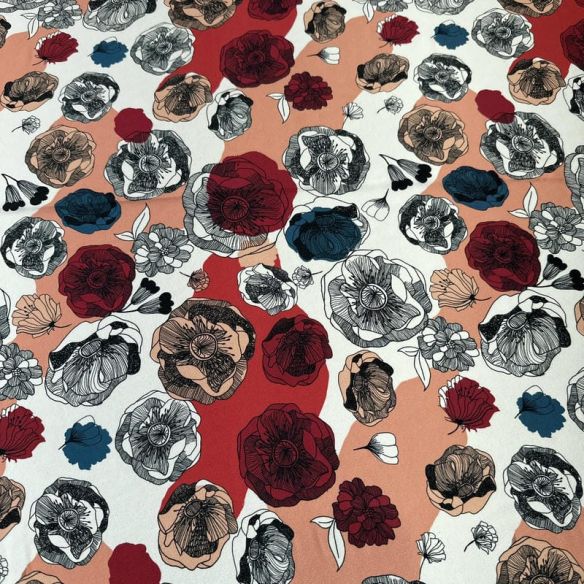 Tecido Crepe de Chine Estampado Floral Artístico • Conexão Tecidos