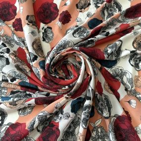 Tecido Crepe de Chine Estampado Floral Artístico • Conexão Tecidos