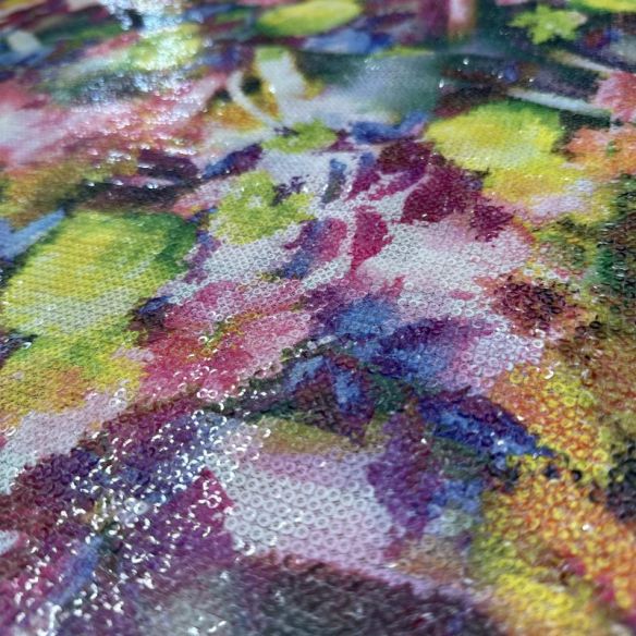 Tecido Paetê Estampado Floral Colorido • Conexão Tecidos