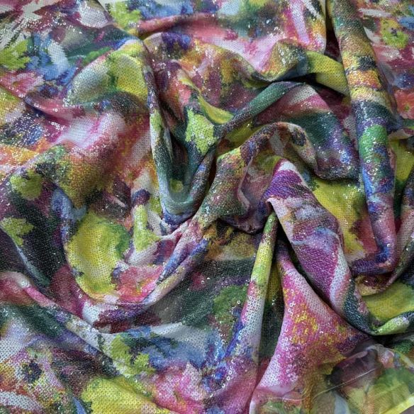 Tecido Paetê Estampado Floral Colorido • Conexão Tecidos