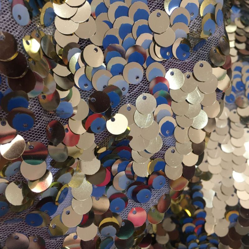 Tecido de Paetê Reversos Dourado e Azul • Conexão Tecidos