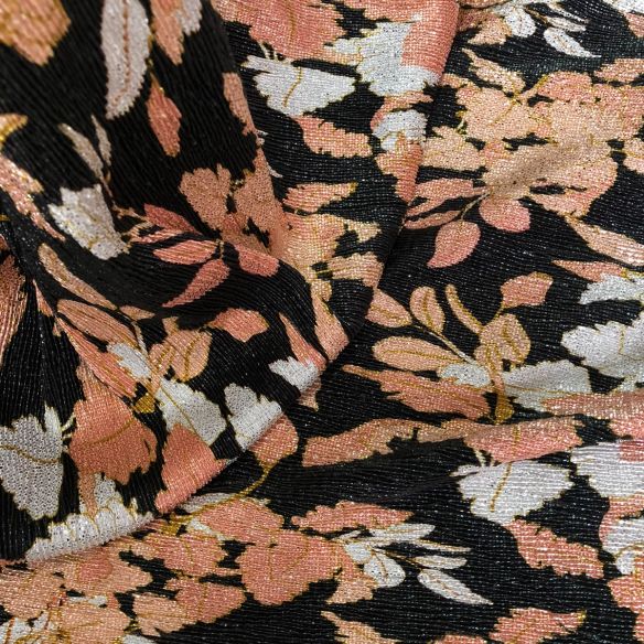 Tecido Malha Plissada Floral Lurex Noir • Conexão Tecidos