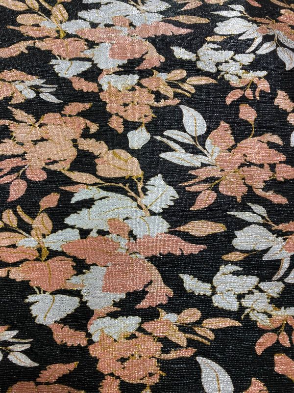 Tecido Malha Plissada Floral Lurex Noir • Conexão Tecidos