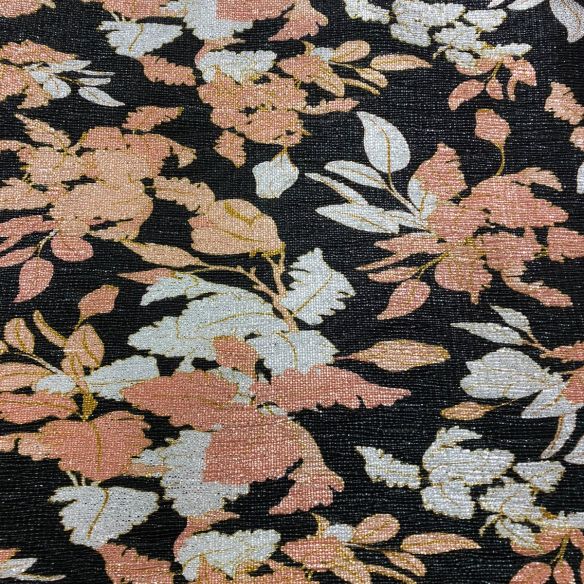 Tecido Malha Plissada Floral Lurex Noir • Conexão Tecidos