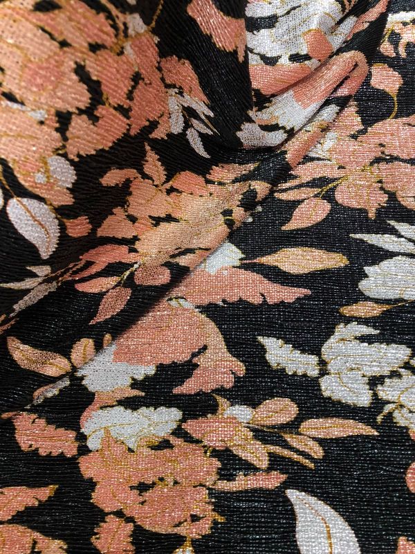 Tecido Malha Plissada Floral Lurex Noir • Conexão Tecidos