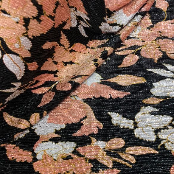 Tecido Malha Plissada Floral Lurex Noir • Conexão Tecidos