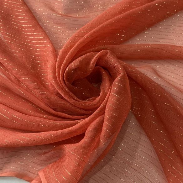 Tecido Chiffon De Seda Pura Lurex Laranja Cádmio • Conexão Tecidos