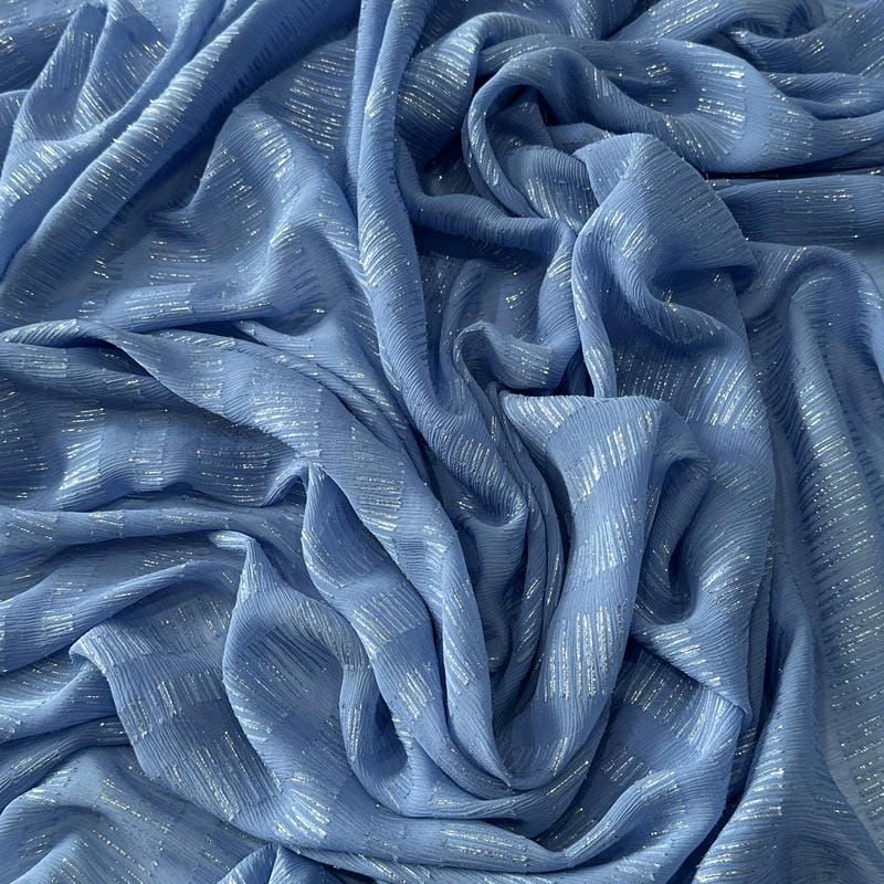 Tecido Chiffon De Seda Lurex Azul Iceberg • Conexão Tecidos