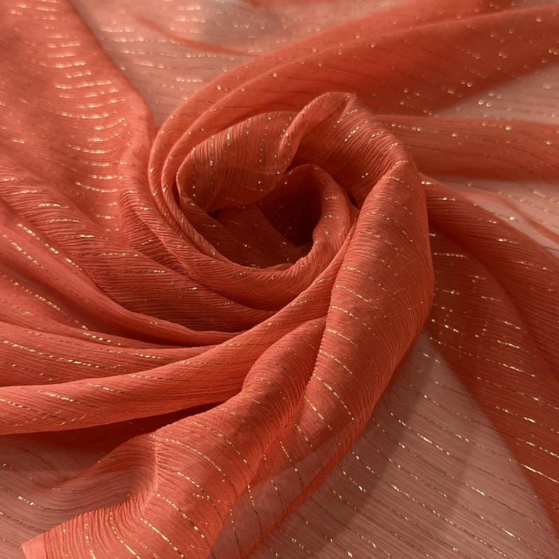 Tecido Chiffon De Seda Pura Lurex Laranja Cádmio • Conexão Tecidos