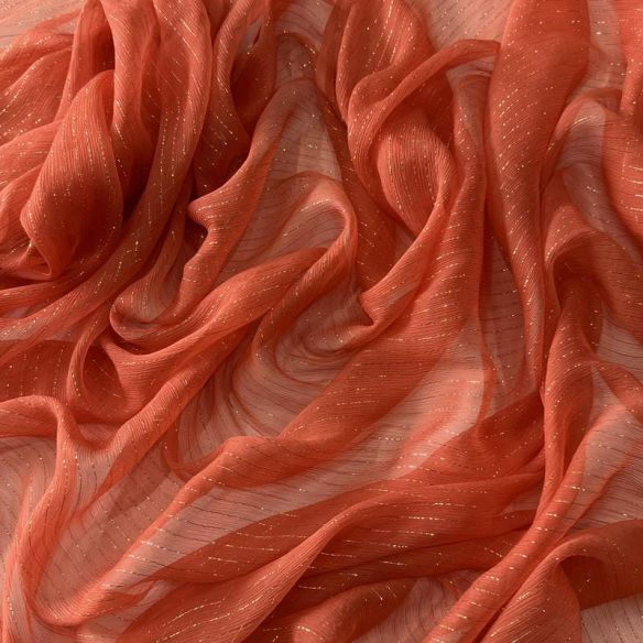 Tecido Chiffon De Seda Pura Lurex Laranja Cádmio • Conexão Tecidos