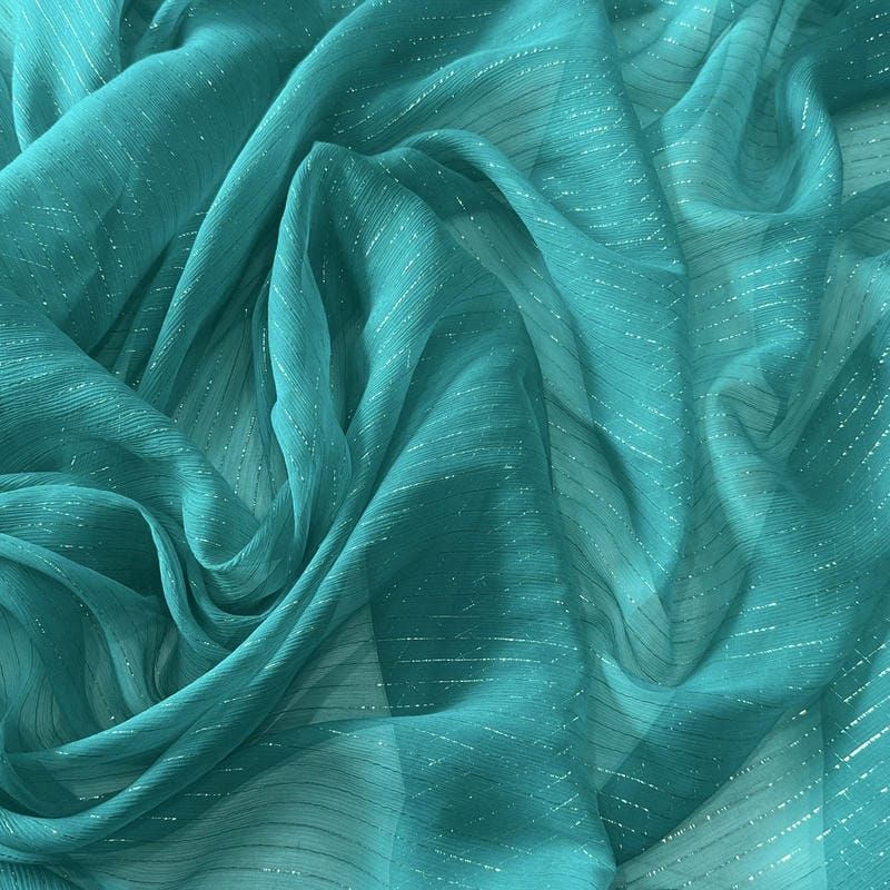 Tecido Chiffon De Seda Lurex Fundo Verde Viridiano • Conexão Tecidos