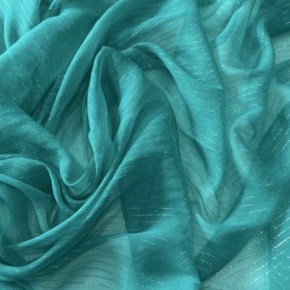 Tecido Chiffon De Seda Lurex Fundo Verde Viridiano • Conexão Tecidos