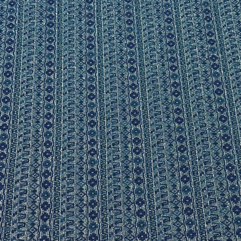 Tecido Jacquard Metalizado Geométrico Listrado Azul Petróleo e Prata