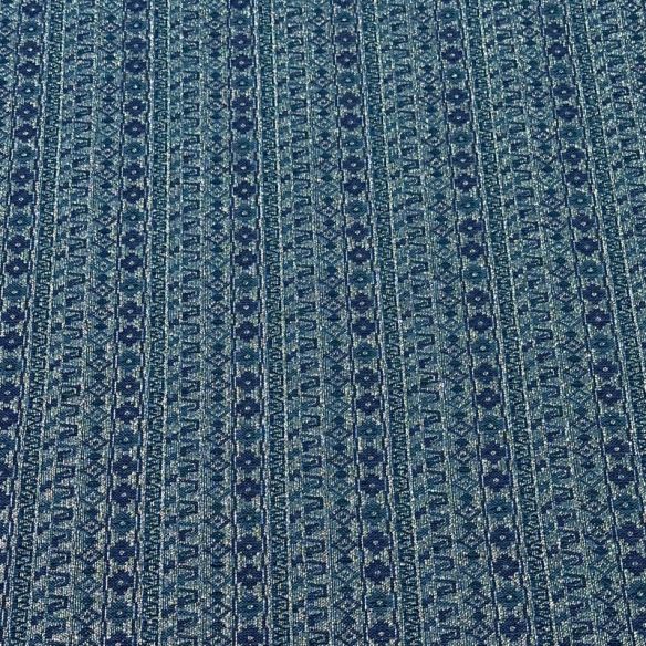 Tecido Jacquard Metalizado Geométrico Listrado Azul Petróleo e Prata