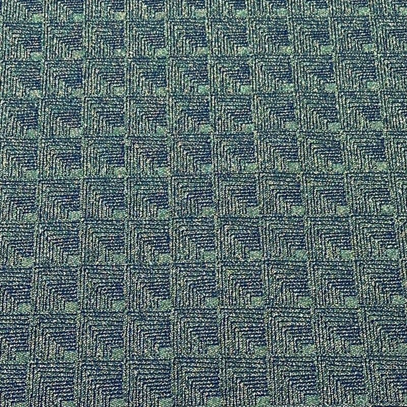 Tecido Jacquard Metalizado Geométrico Labirinto Azul Petróleo •