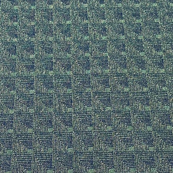 Tecido Jacquard Metalizado Geométrico Labirinto Azul Petróleo •
