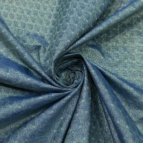 Tecido Jacquard Metalizado Geométrico Labirinto Azul Petróleo •