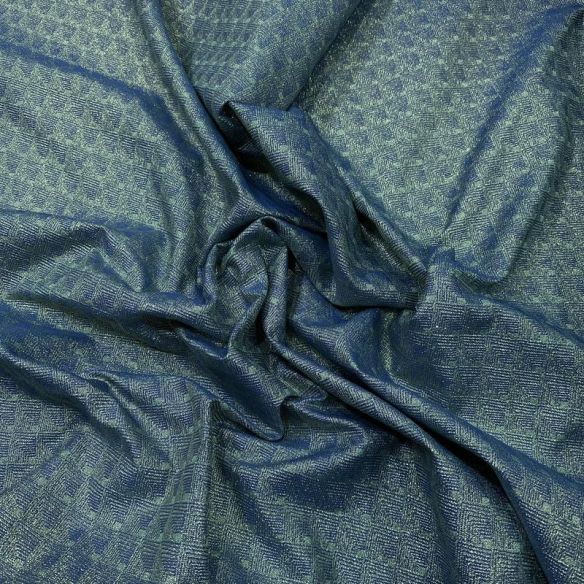 Tecido Jacquard Metalizado Geométrico Labirinto Azul Petróleo •