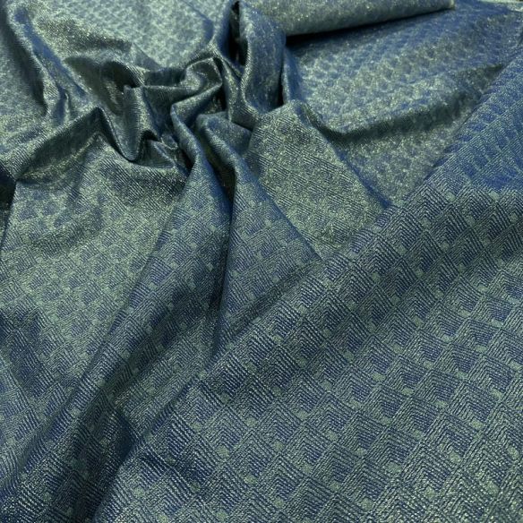 Tecido Jacquard Metalizado Geométrico Labirinto Azul Petróleo •