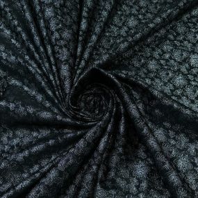 Tecido Jacquard Metalizado Floral Preto e Prata • Conexão Tecidos