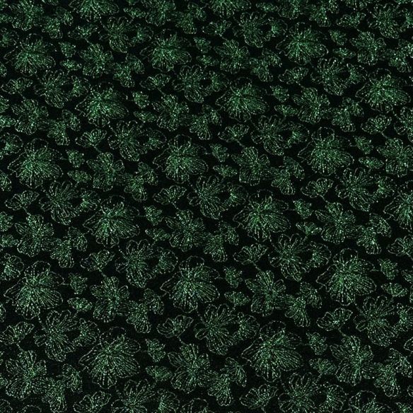 Tecido Jacquard Metalizado Floral Preto e Verde Esmeralda • Conexão