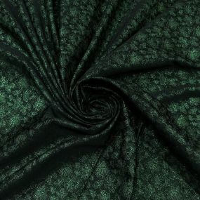Tecido Jacquard Metalizado Floral Preto e Verde Esmeralda • Conexão