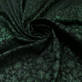 Tecido Jacquard Metalizado Floral Preto e Verde Esmeralda • Conexão 2