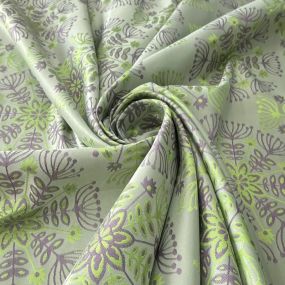 Tecido Jacquard Metalizado Floral Mandala Verde Lima e Lilás Fundo 2