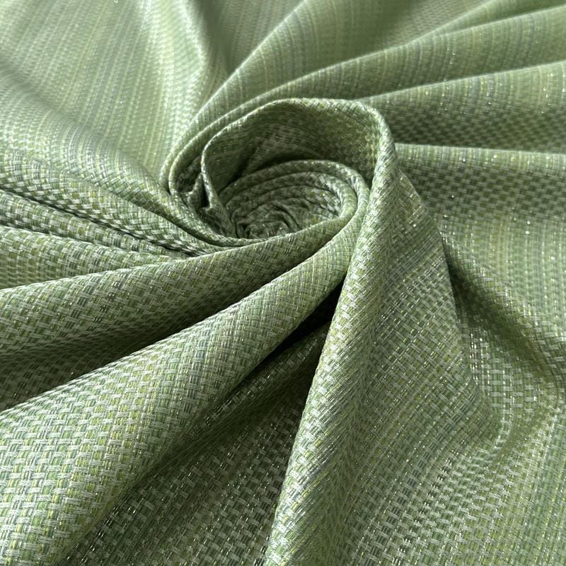 Tecido Jacquard Metalizado Tramado Verde Menta e Prata • Conexão