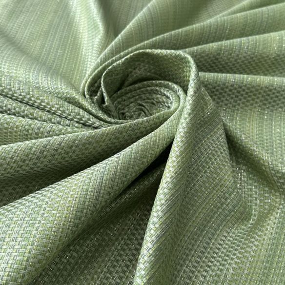 Tecido Jacquard Metalizado Tramado Verde Menta e Prata • Conexão