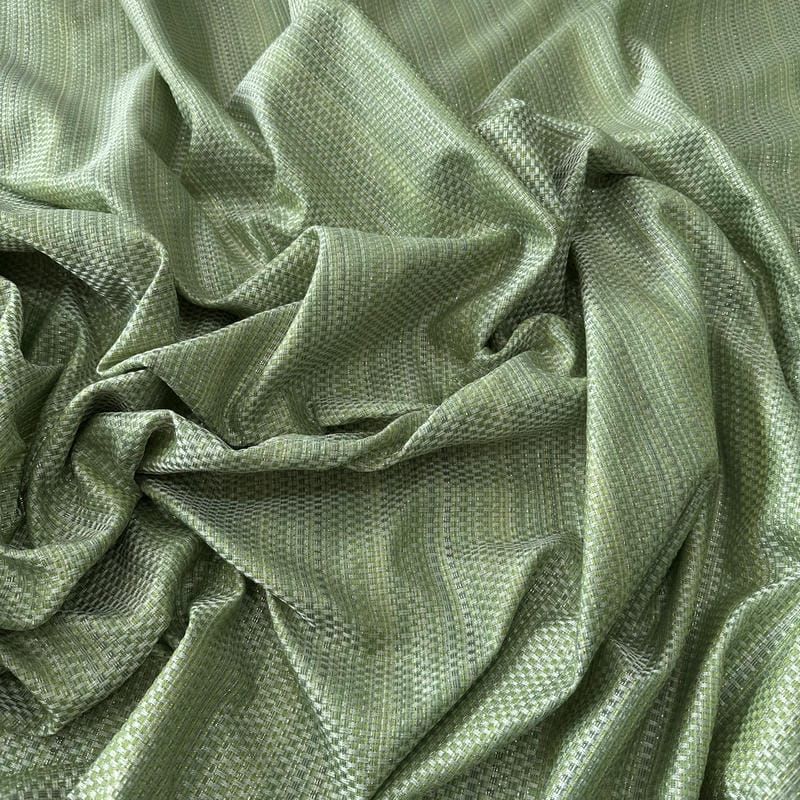 Tecido Jacquard Metalizado Tramado Verde Menta e Prata • Conexão