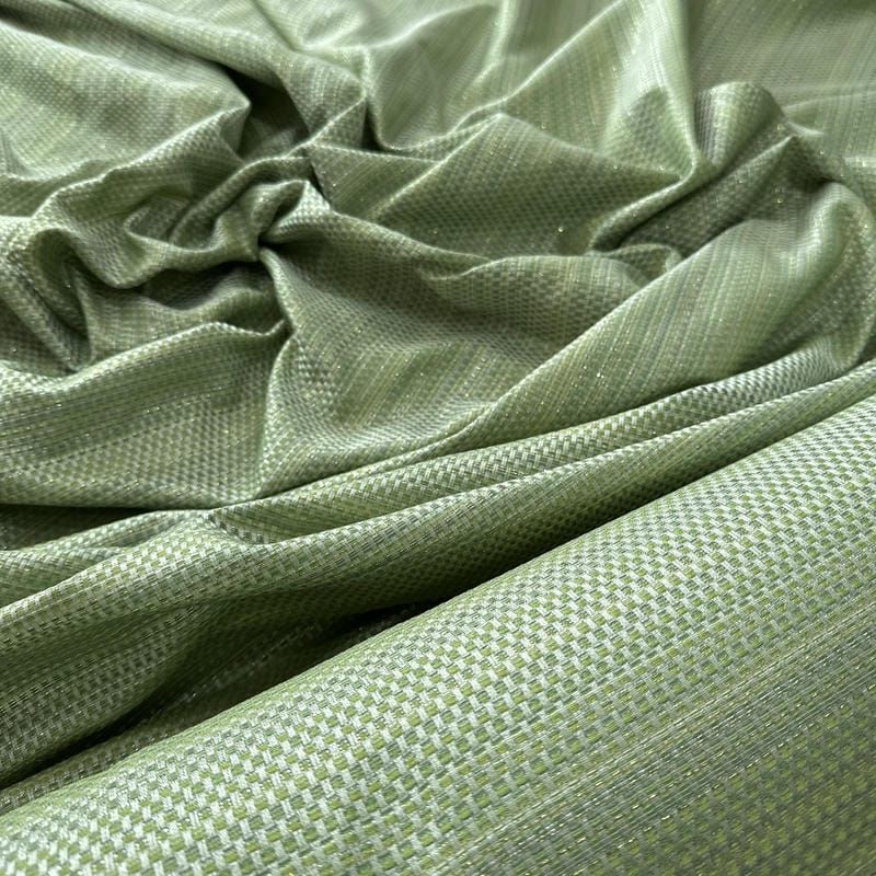 Tecido Jacquard Metalizado Tramado Verde Menta e Prata • Conexão