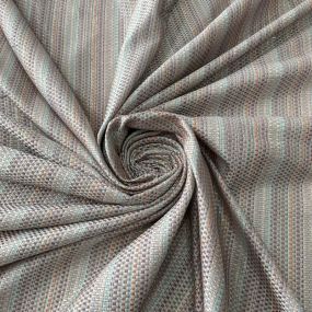 Tecido Jacquard Metalizado Listrado Cinza, Terracota e Verde Água •