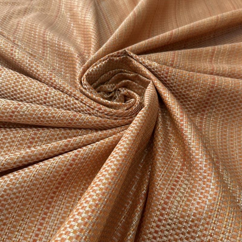 Tecido Jacquard Metalizado Tramado Cobre e Dourado • Conexão Tecidos