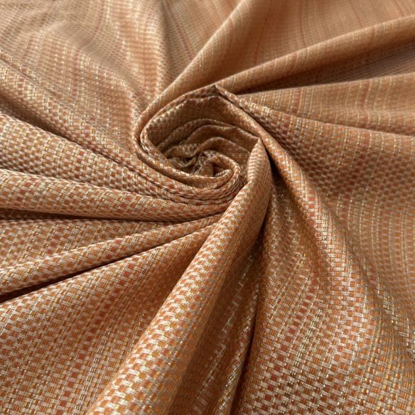Tecido Jacquard Metalizado Tramado Cobre e Dourado • Conexão Tecidos