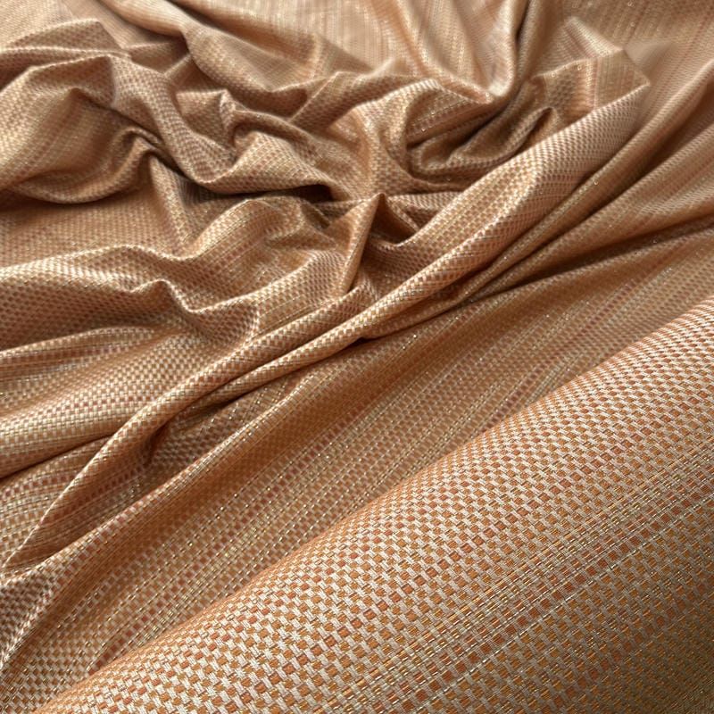 Tecido Jacquard Metalizado Tramado Cobre e Dourado • Conexão Tecidos