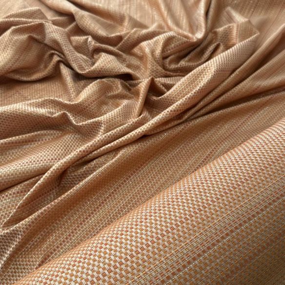 Tecido Jacquard Metalizado Tramado Cobre e Dourado • Conexão Tecidos