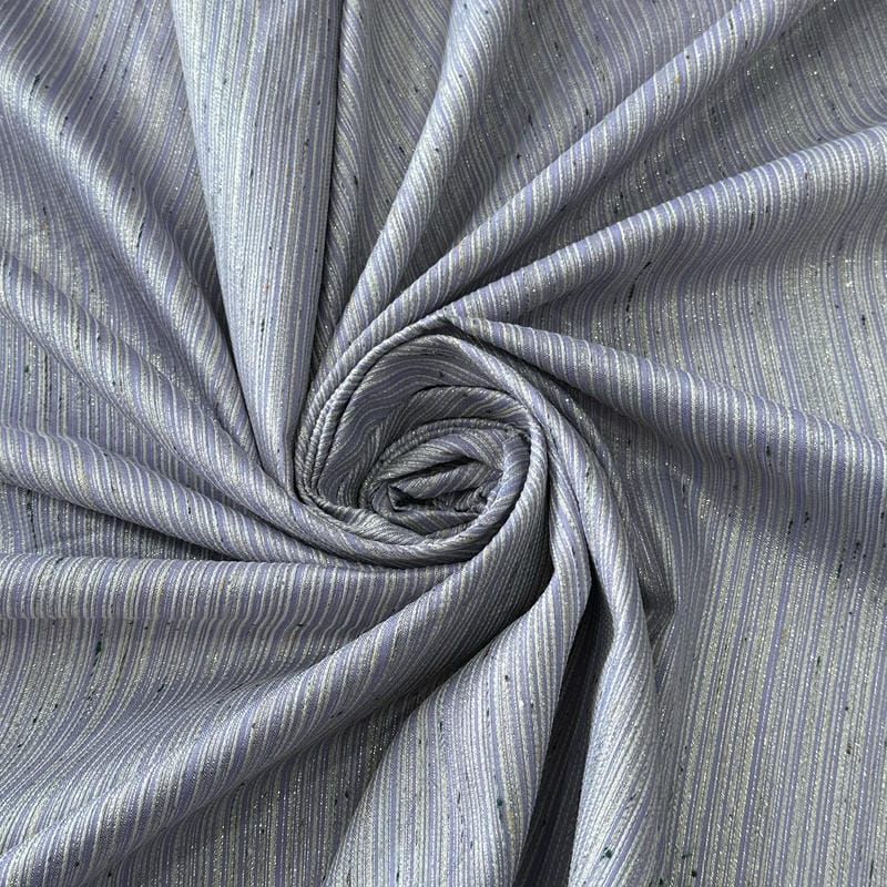 Tecido Jacquard Metalizado Listrado Prata e Lilás • Conexão Tecidos