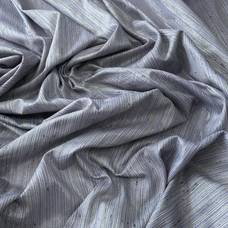 Tecido Jacquard Metalizado Listrado Prata e Lilás • Conexão Tecidos