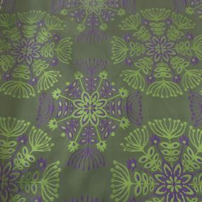 Tecido Jacquard Metalizado Floral Mandala Verde Lima e Lilás Fundo
