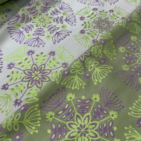 Tecido Jacquard Metalizado Floral Mandala Verde Lima e Lilás Fundo 2